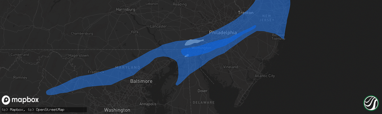 Hail map in Newark, DE on July 22, 2019