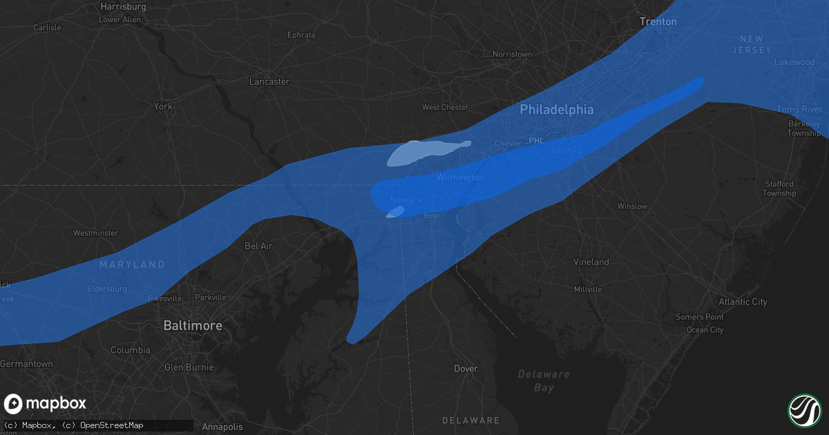 Hail map in Newark, DE on July 22, 2019