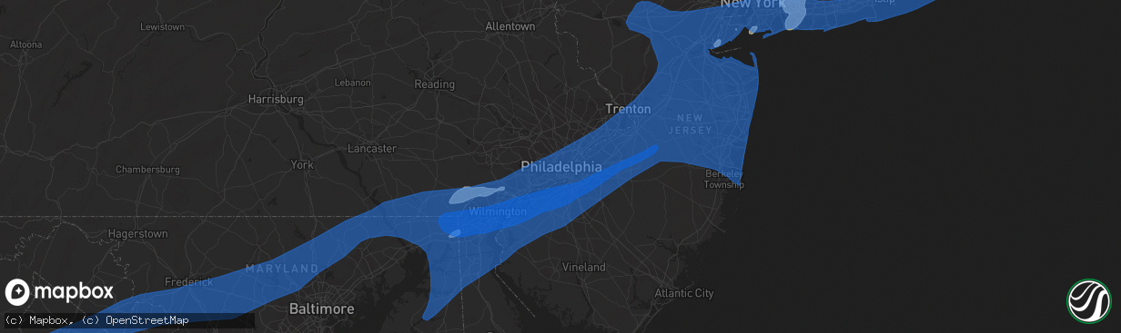 Hail map in Philadelphia, PA on July 22, 2019