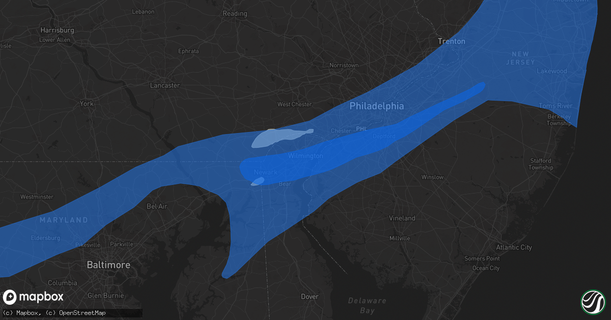Hail map in Wilmington, DE on July 22, 2019