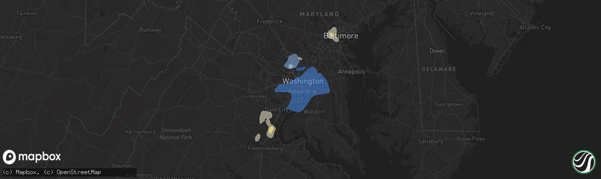 Hail map in Alexandria, VA on July 22, 2020