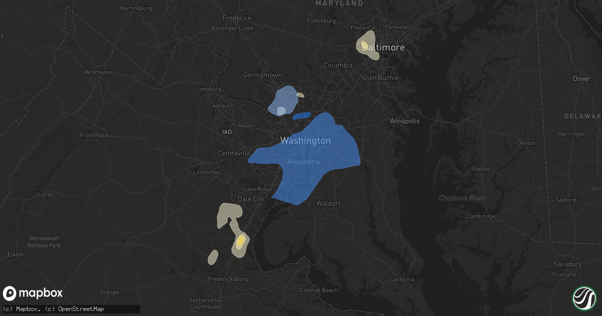 Hail map in Alexandria, VA on July 22, 2020