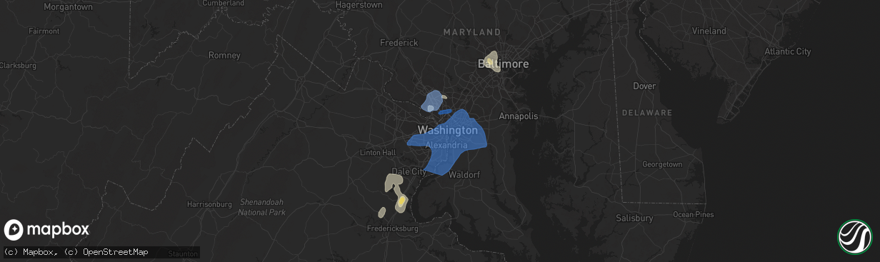 Hail map in Arlington, VA on July 22, 2020
