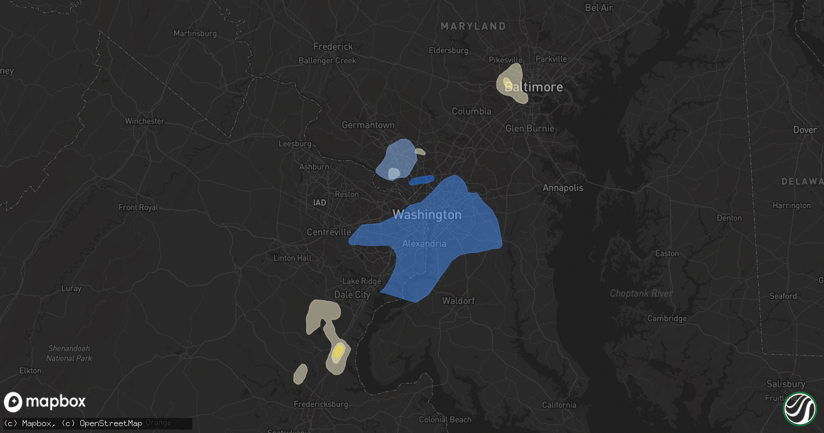 Hail map in Arlington, VA on July 22, 2020