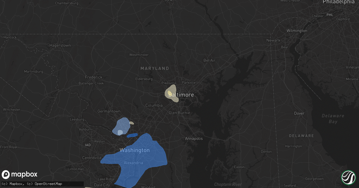 Hail map in Baltimore, MD on July 22, 2020