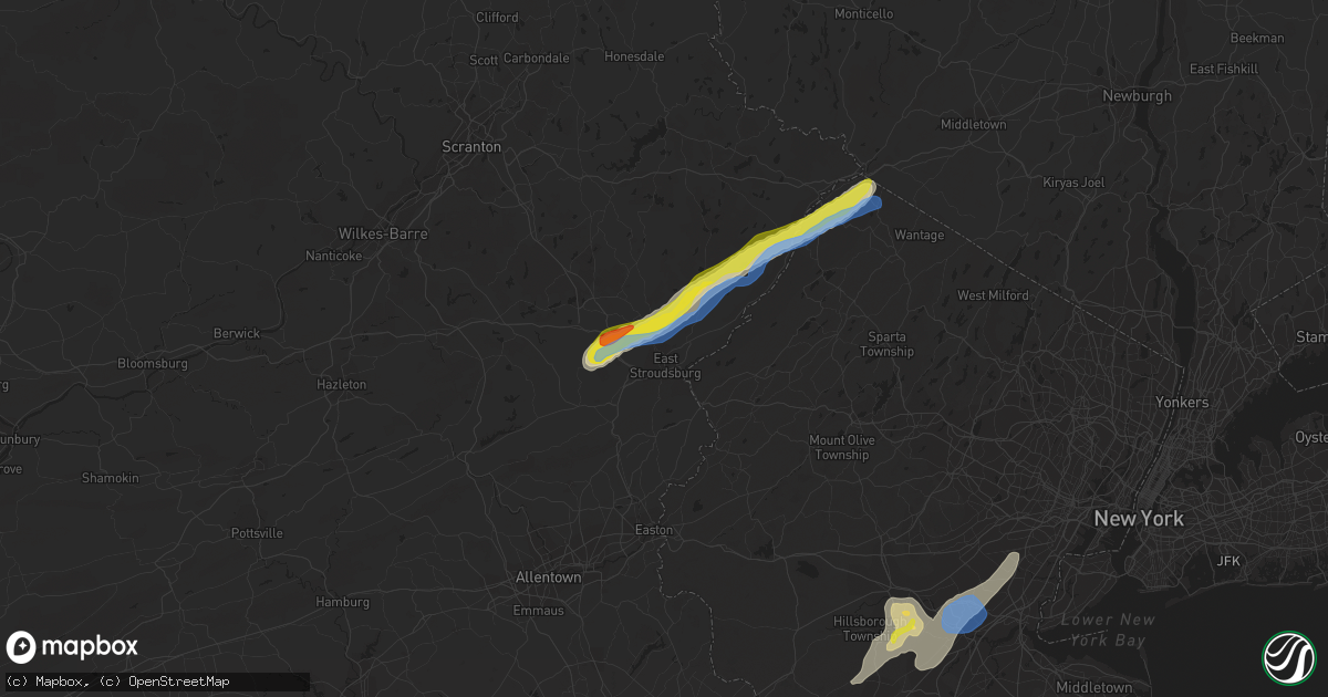 Hail map in East Stroudsburg, PA on July 22, 2020