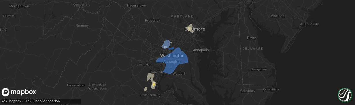Hail map in Hyattsville, MD on July 22, 2020