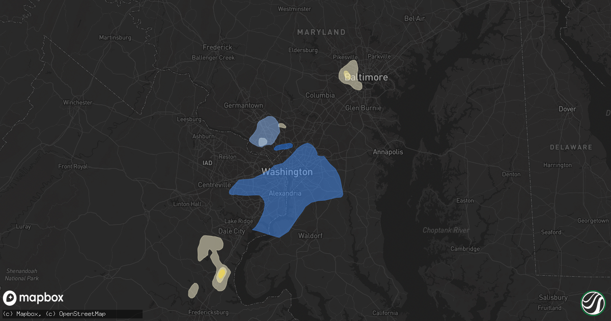 Hail map in Hyattsville, MD on July 22, 2020