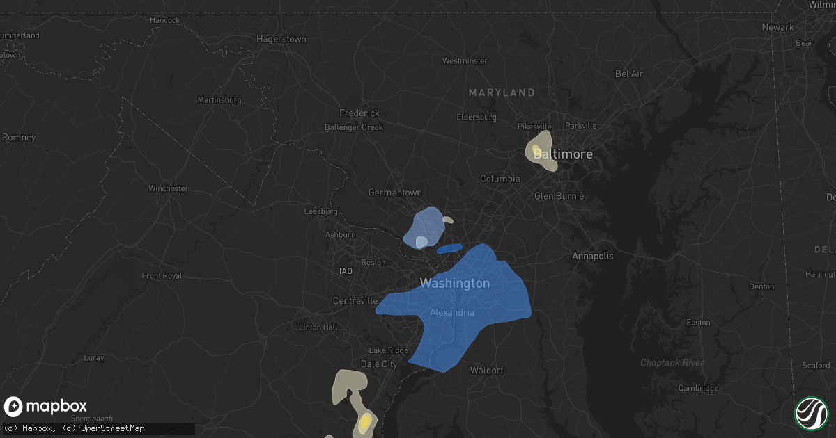 Hail map in Rockville, MD on July 22, 2020