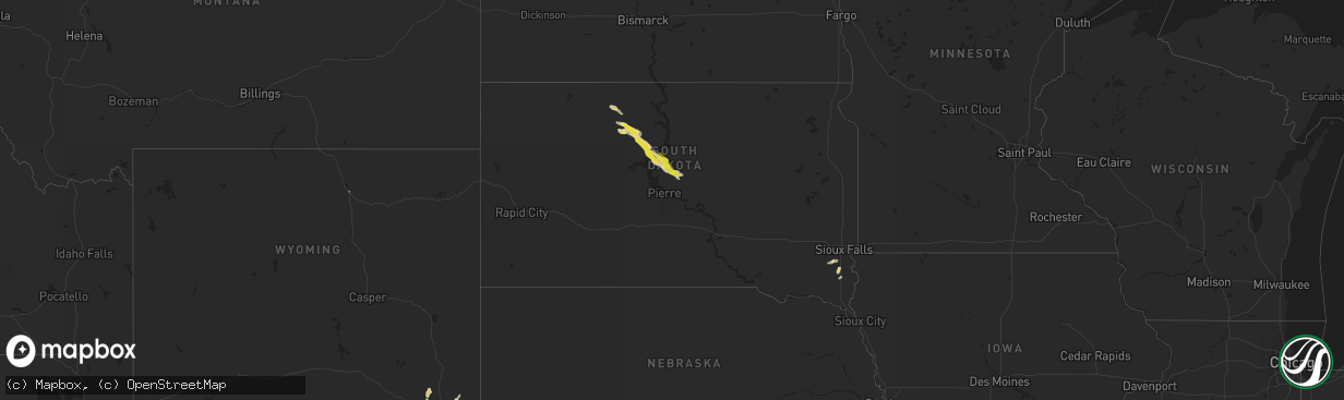 Hail map in South Dakota on July 22, 2020