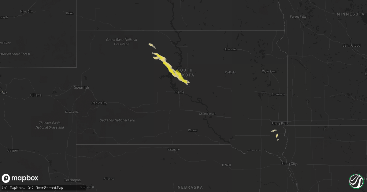 Hail map in South Dakota on July 22, 2020