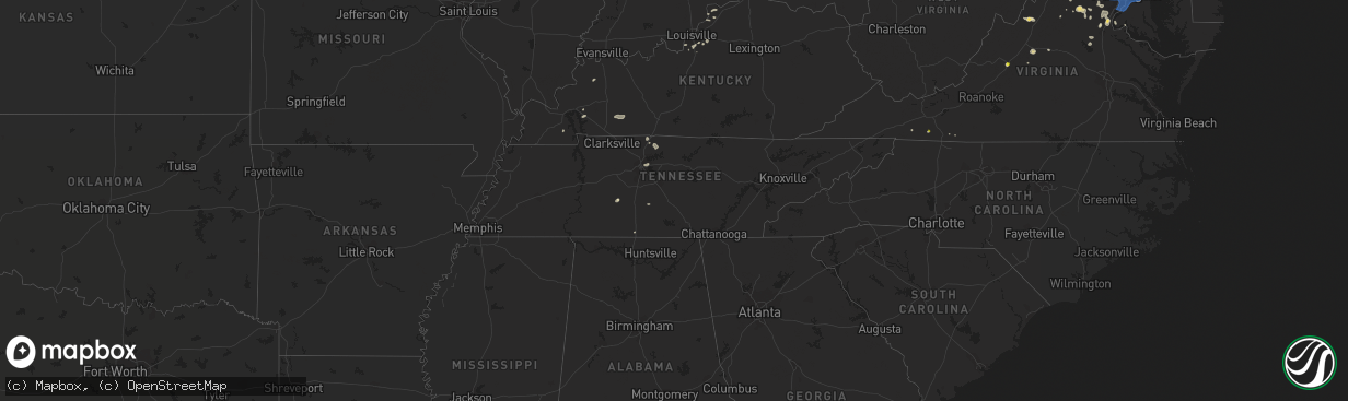Hail map in Tennessee on July 22, 2020