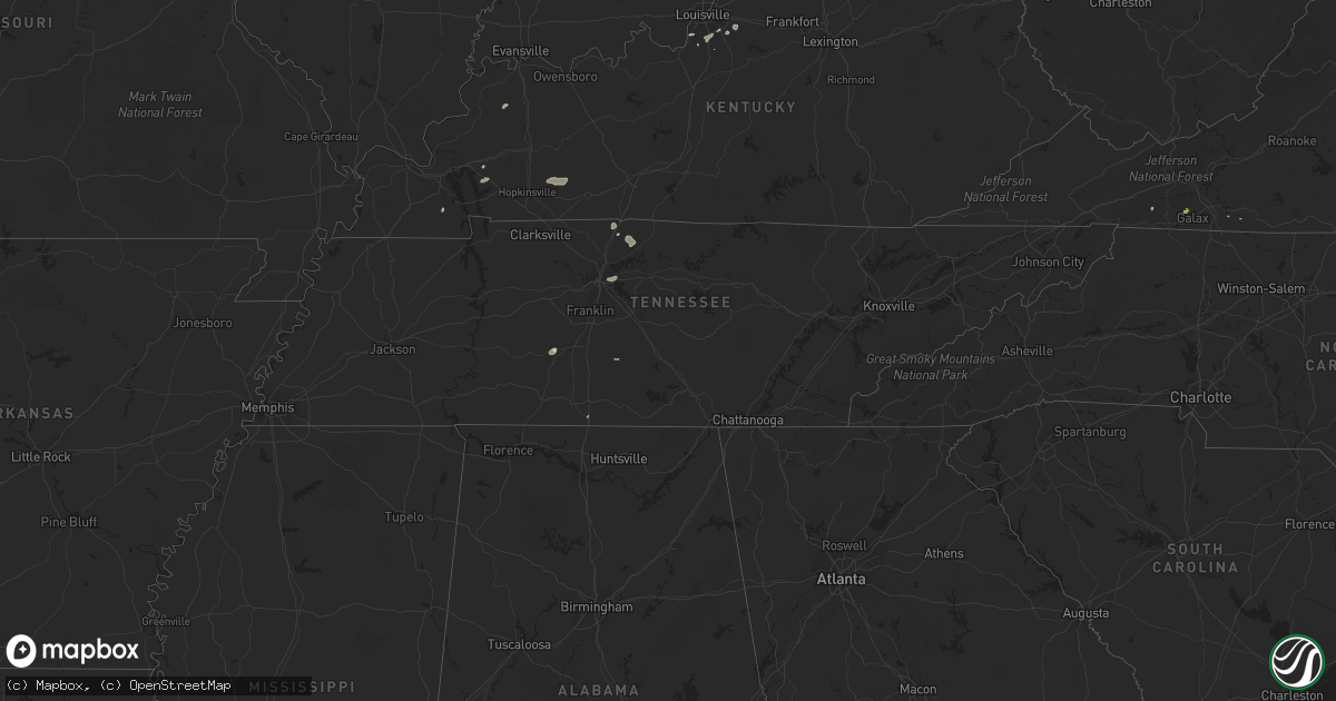 Hail map in Tennessee on July 22, 2020