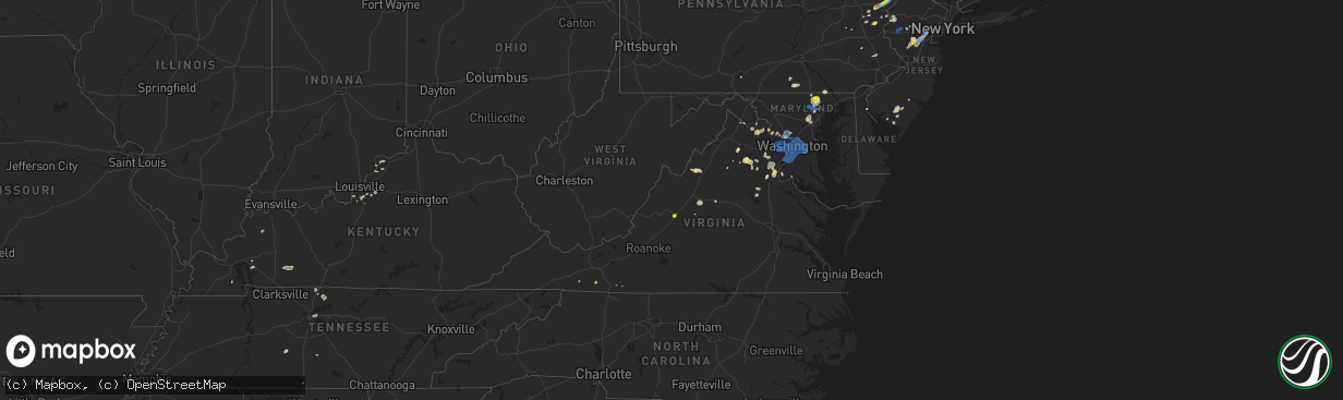 Hail map in Virginia on July 22, 2020