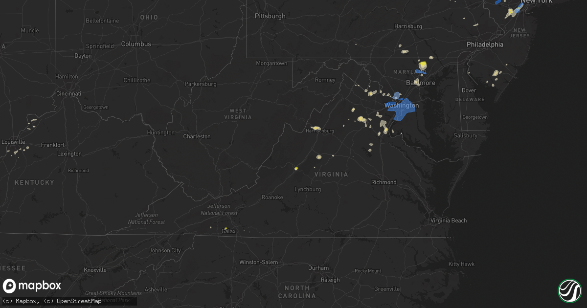 Hail map in Virginia on July 22, 2020