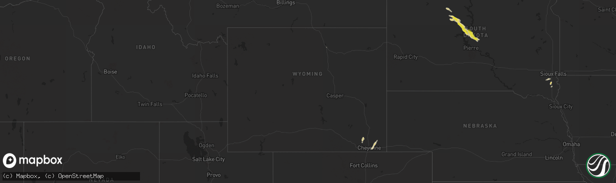 Hail map in Wyoming on July 22, 2020