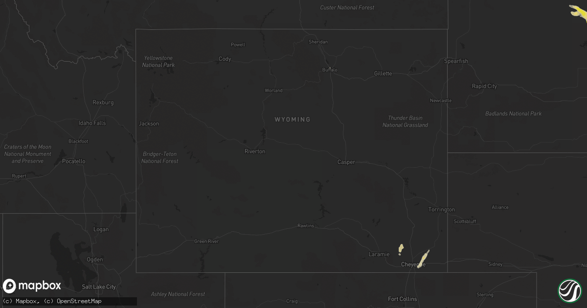 Hail map in Wyoming on July 22, 2020