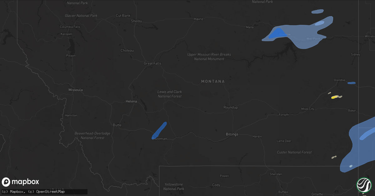 Hail map in Montana on July 22, 2021