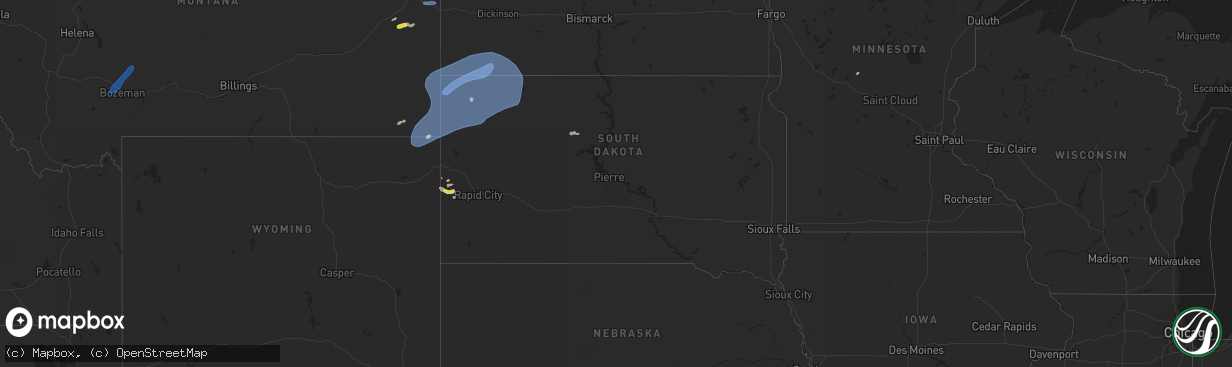 Hail map in South Dakota on July 22, 2021