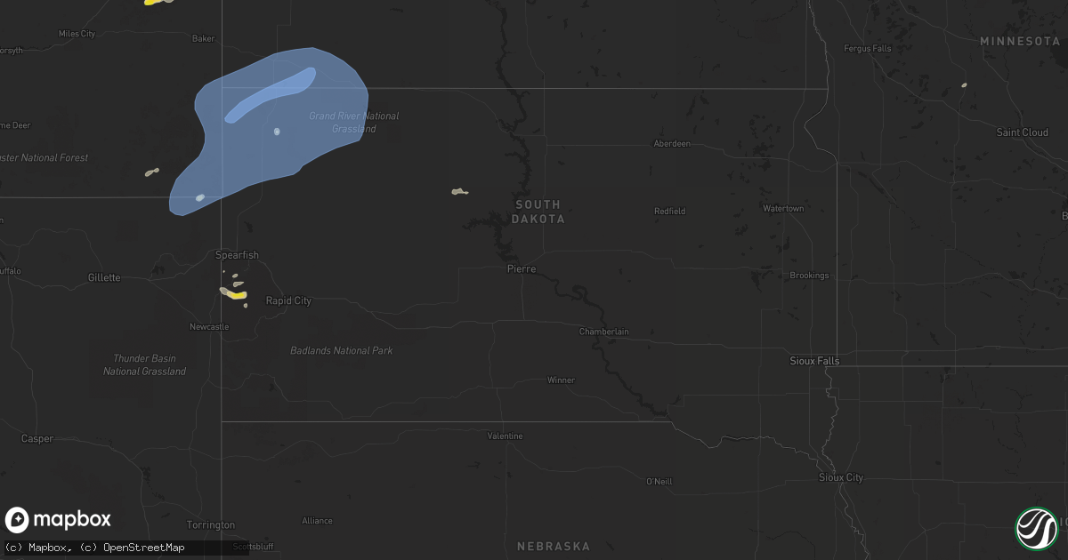Hail map in South Dakota on July 22, 2021