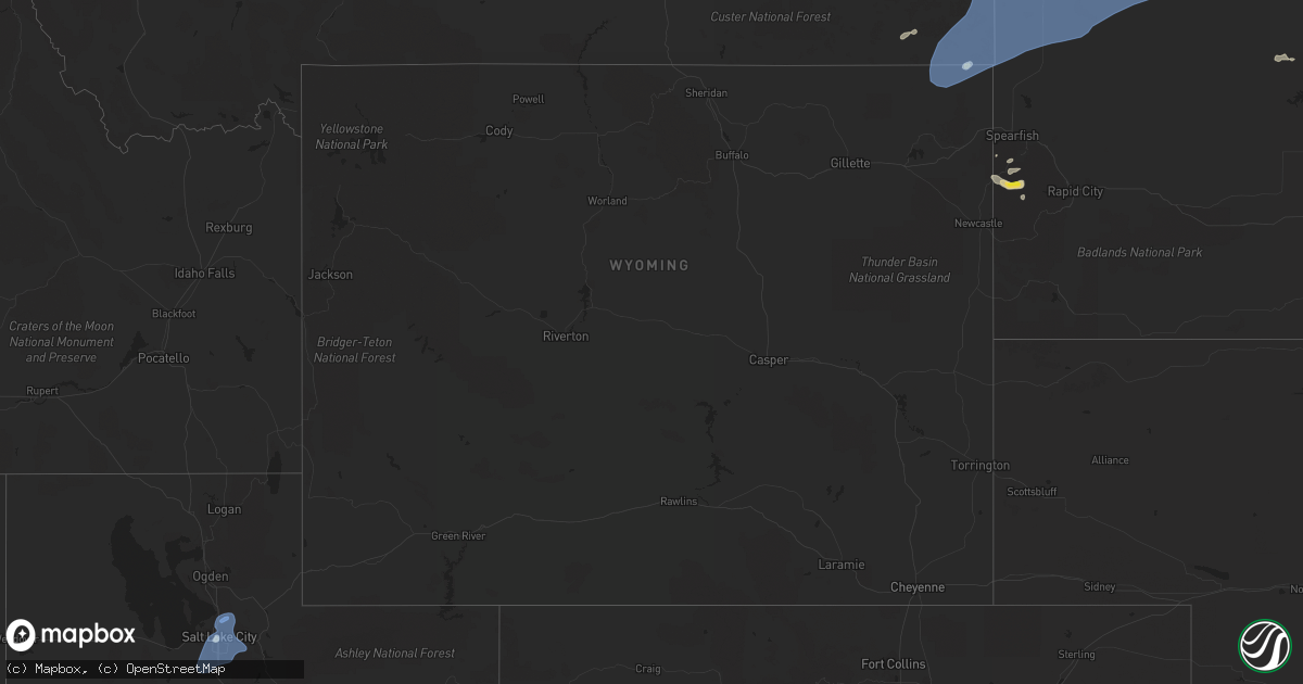 Hail map in Wyoming on July 22, 2021