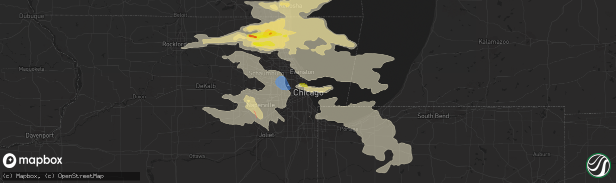 Hail map in Chicago, IL on July 22, 2022