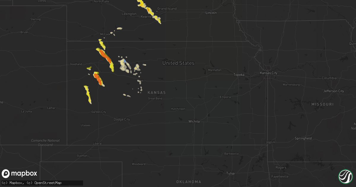 Hail map in Kansas on July 22, 2022