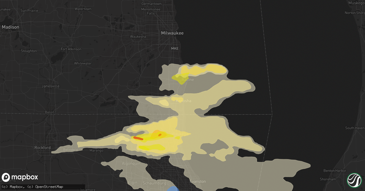 Hail map in Kenosha, WI on July 22, 2022