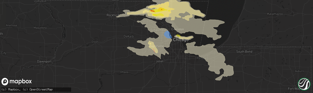 Hail map in Naperville, IL on July 22, 2022