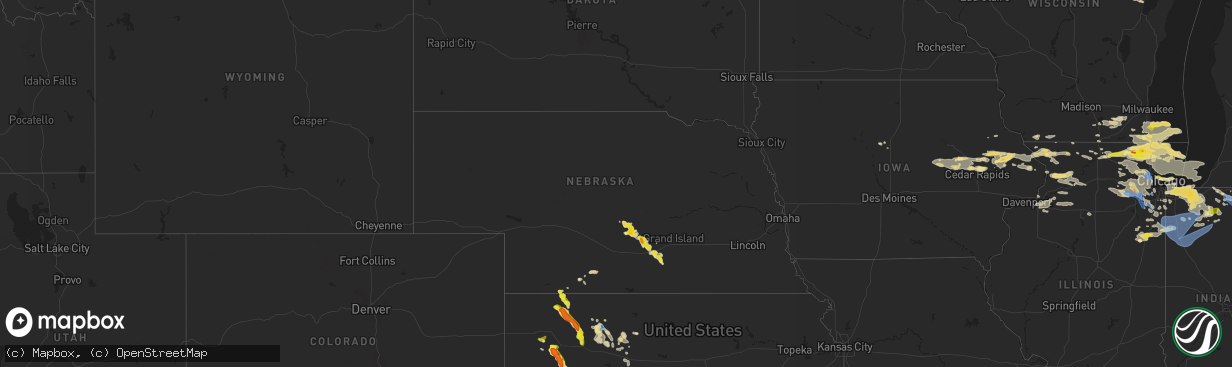 Hail map in Nebraska on July 22, 2022