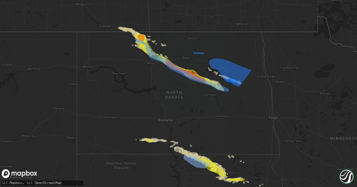 Hail map in North Dakota on July 22, 2022
