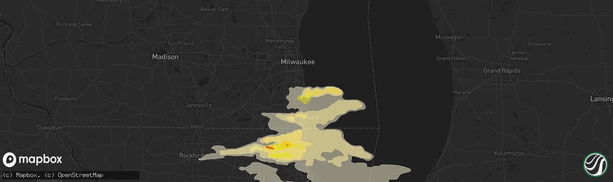 Hail map in Racine, WI on July 22, 2022