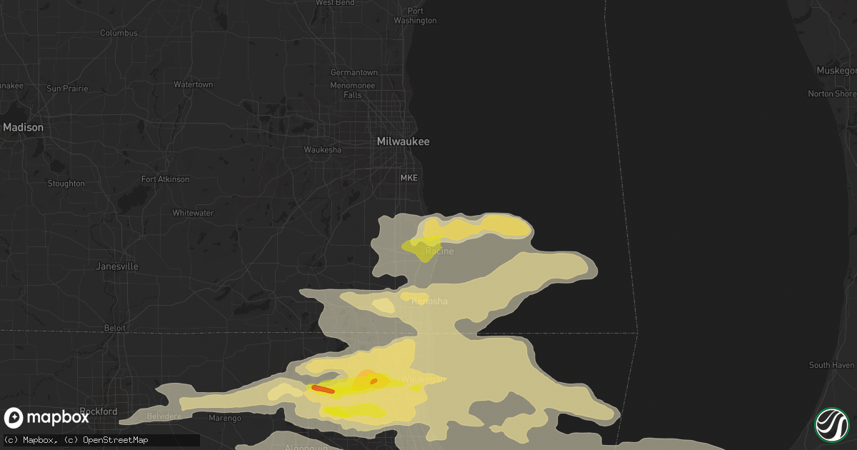 Hail map in Racine, WI on July 22, 2022
