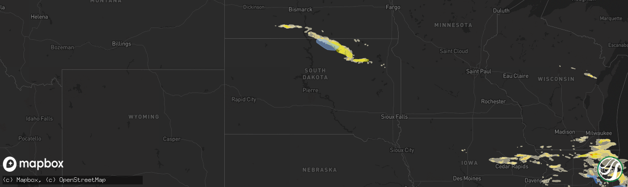 Hail map in South Dakota on July 22, 2022