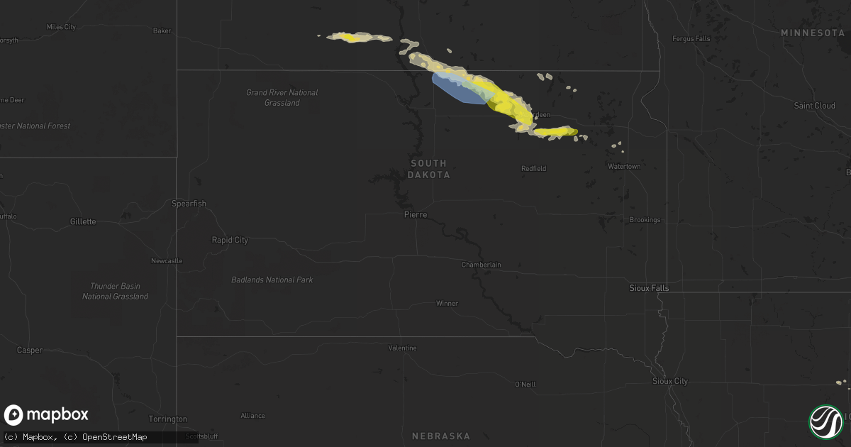 Hail map in South Dakota on July 22, 2022