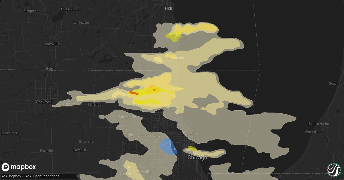 Hail map in Waukegan, IL on July 22, 2022