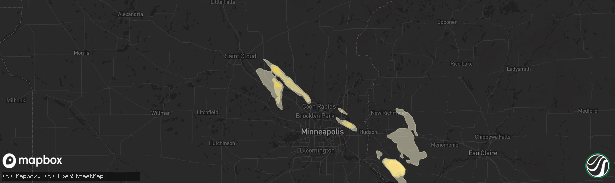 Hail map in Anoka, MN on July 22, 2023