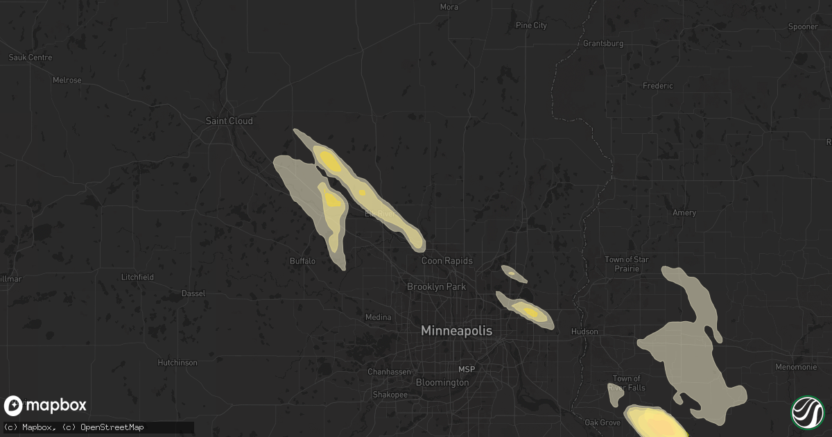 Hail map in Anoka, MN on July 22, 2023