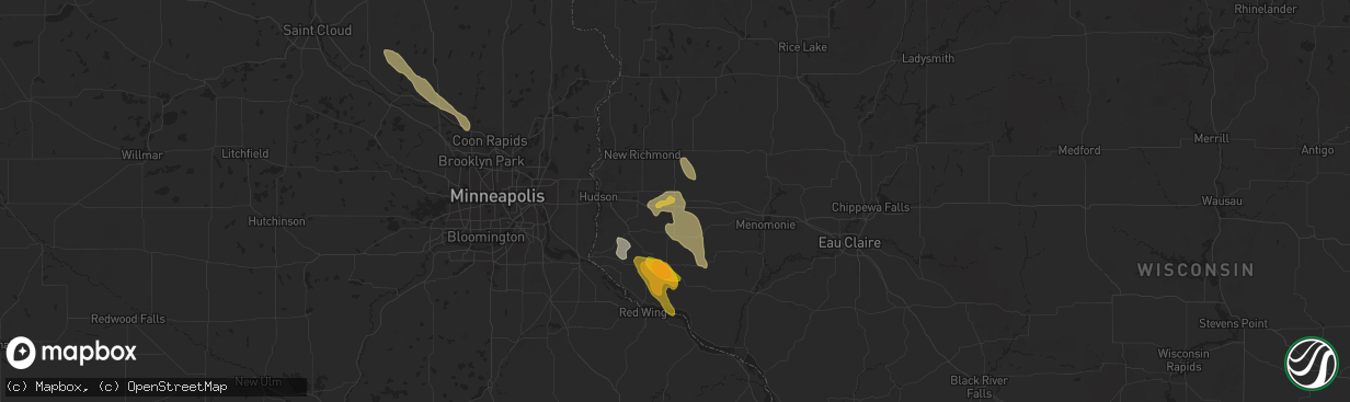 Hail map in Baldwin, WI on July 22, 2023