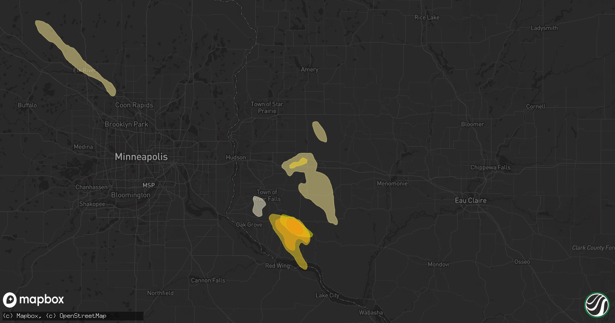 Hail map in Baldwin, WI on July 22, 2023
