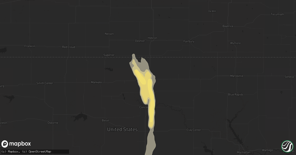 Hail map in Belleville, KS on July 22, 2023
