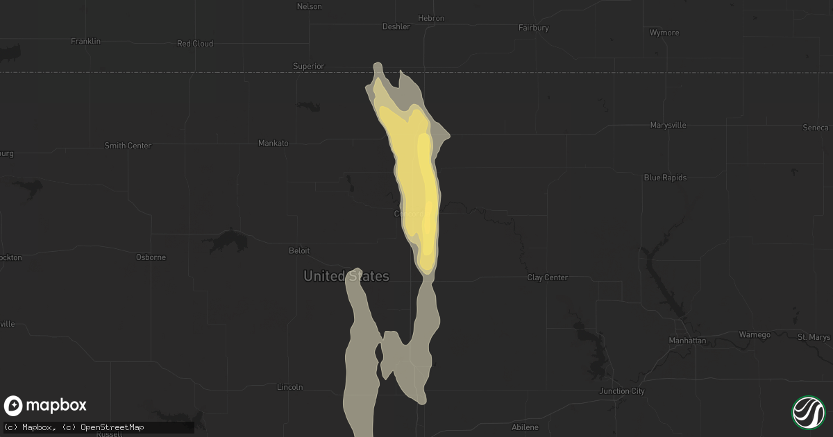 Hail map in Concordia, KS on July 22, 2023