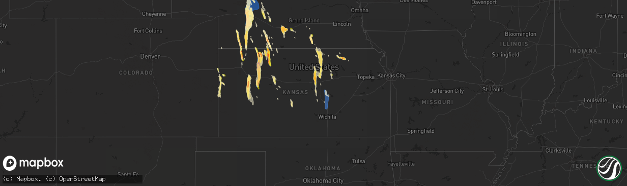 Hail map in Kansas on July 22, 2023