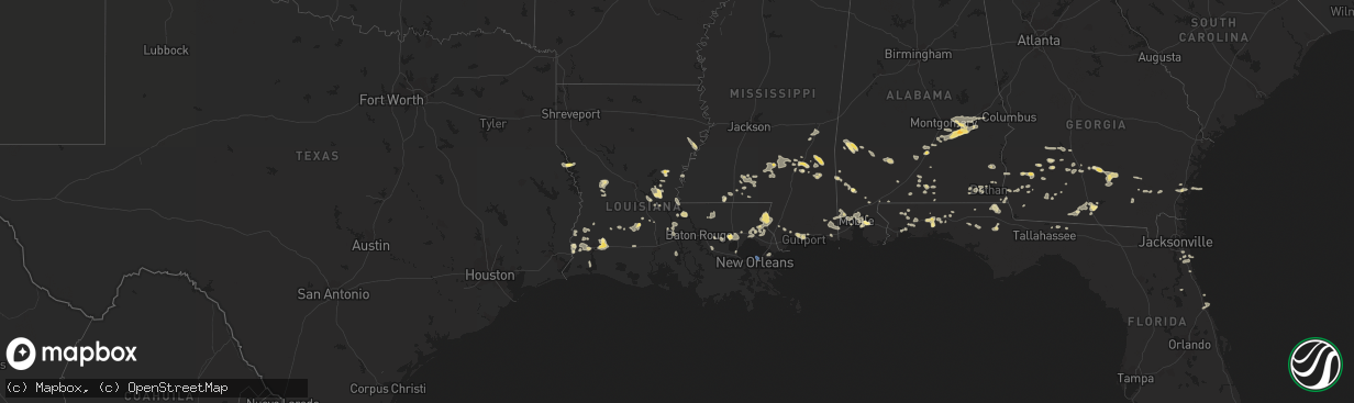 Hail map in Louisiana on July 22, 2023