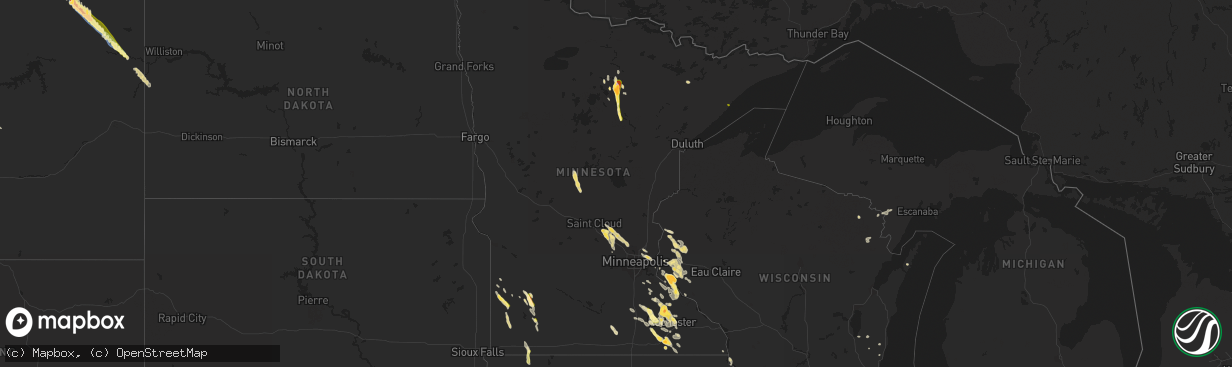 Hail map in Minnesota on July 22, 2023