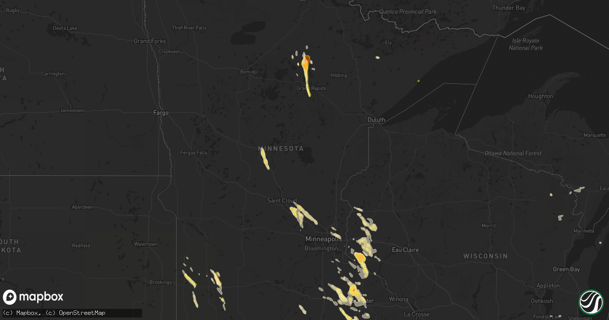 Hail map in Minnesota on July 22, 2023