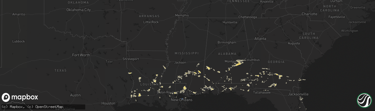 Hail map in Mississippi on July 22, 2023