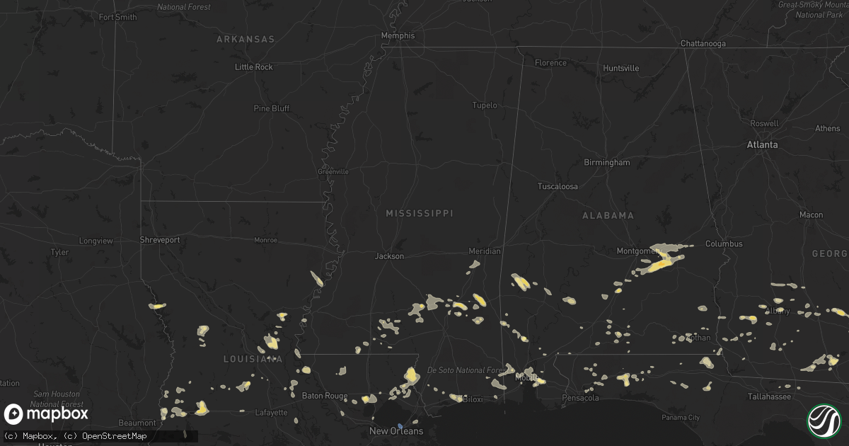Hail map in Mississippi on July 22, 2023