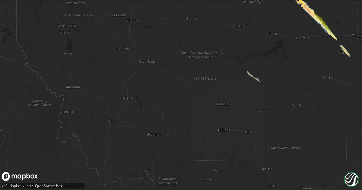 Hail map in Montana on July 22, 2023