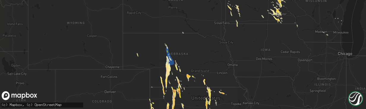 Hail map in Nebraska on July 22, 2023